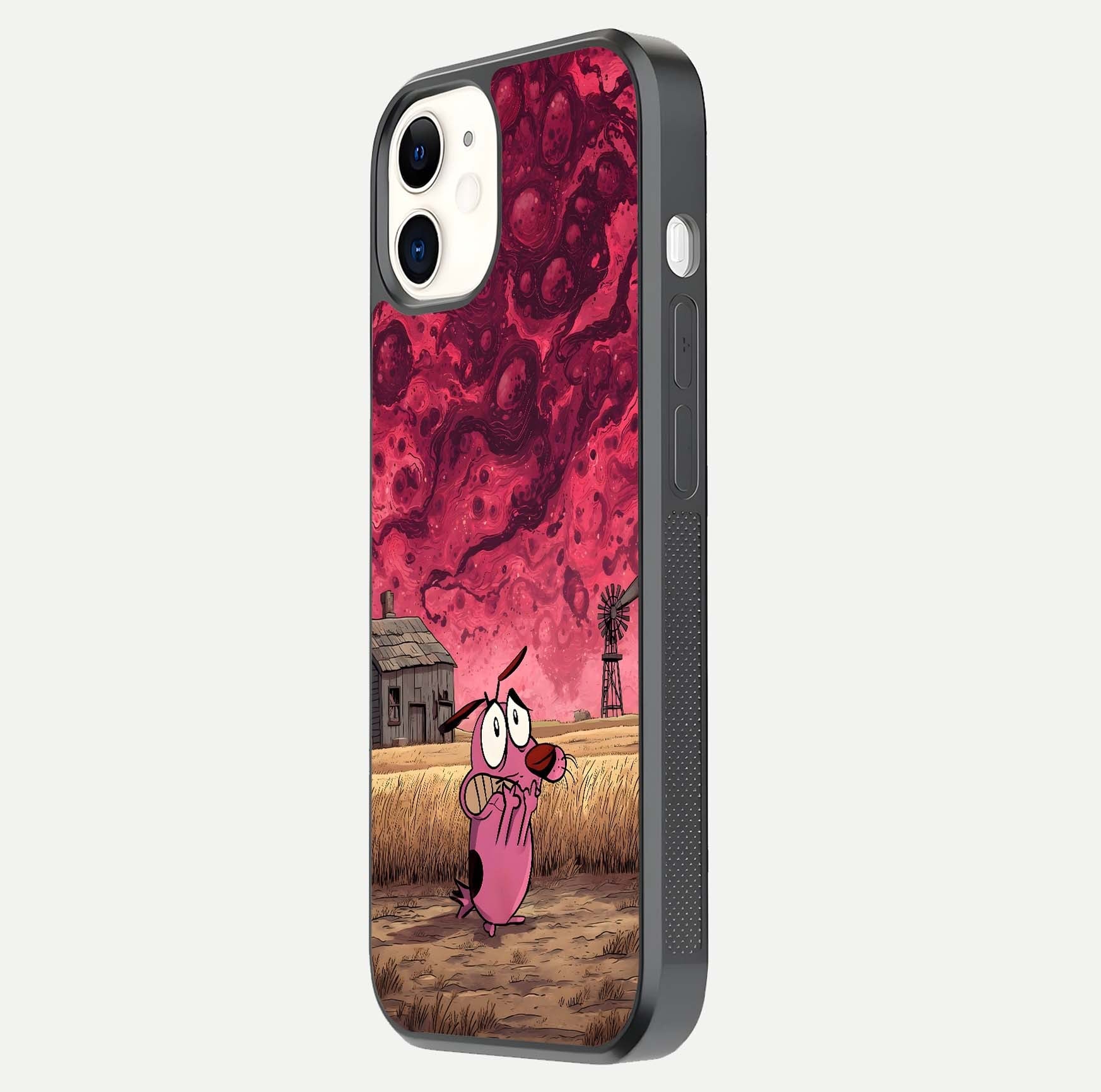 Courage Under Sky Glass Case for iphone-12 side-angle photo showing gloss tone and curve highlight