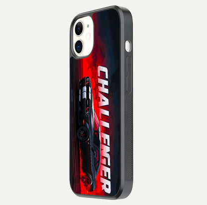 Crimson Challenger Fury Glass Case for iphone-12 side-angle image showing curve reflection and red finish