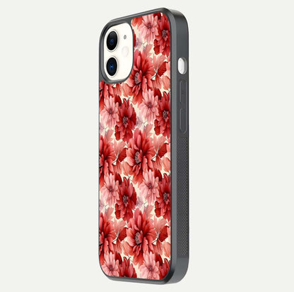 Crimson Love Petals Glass Case for iphone-12 side-angle photo showing reflection glow and edge clarity