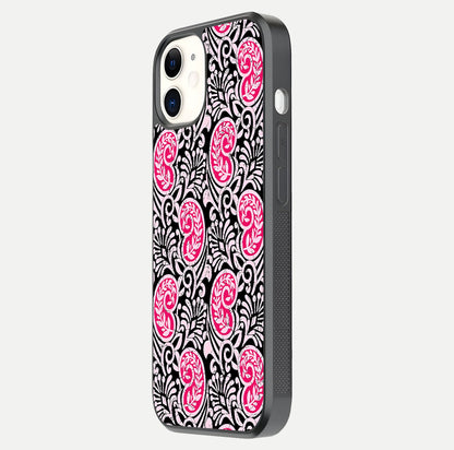 Crimson Paisley Charm Glass Case for iphone-12 side-angle image showing reflection and smooth edges