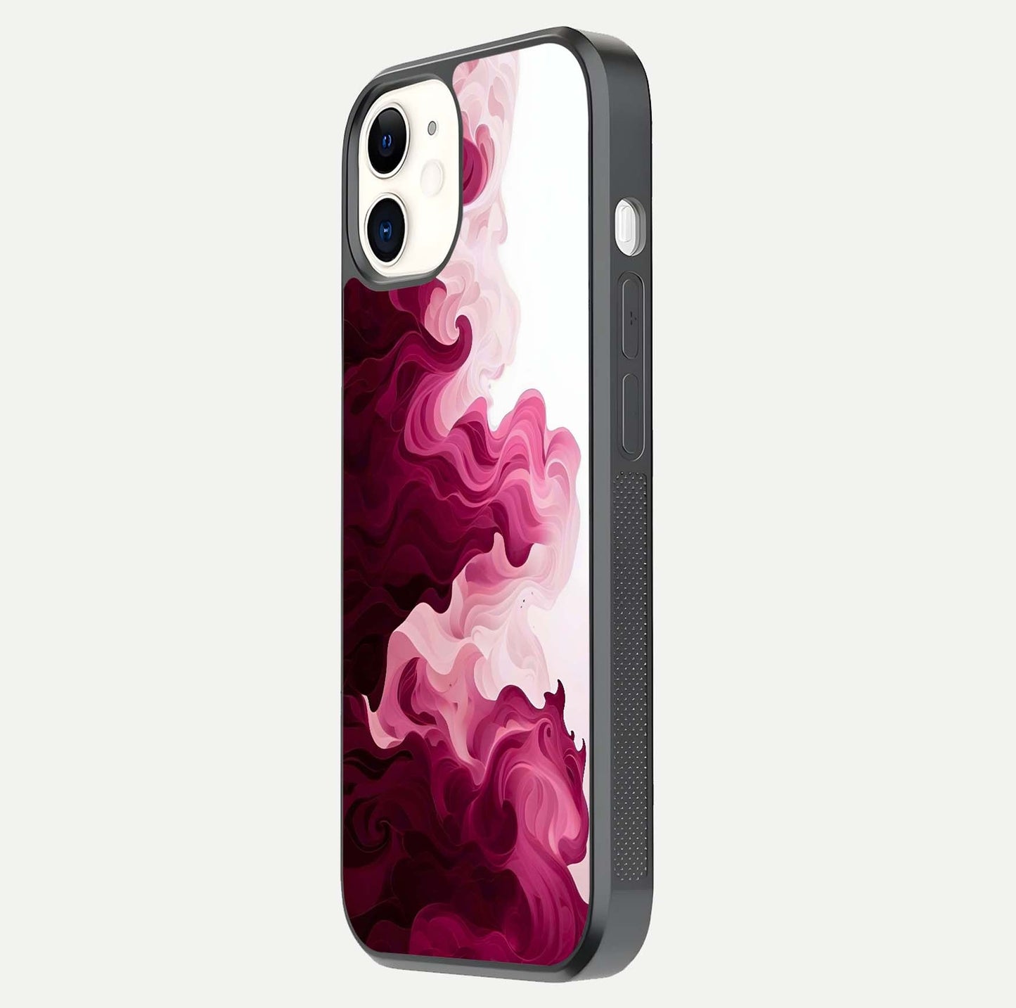 Crimson Wave Flow Glass Case for iphone-12 side-angle photo showing reflection glow and HD finish