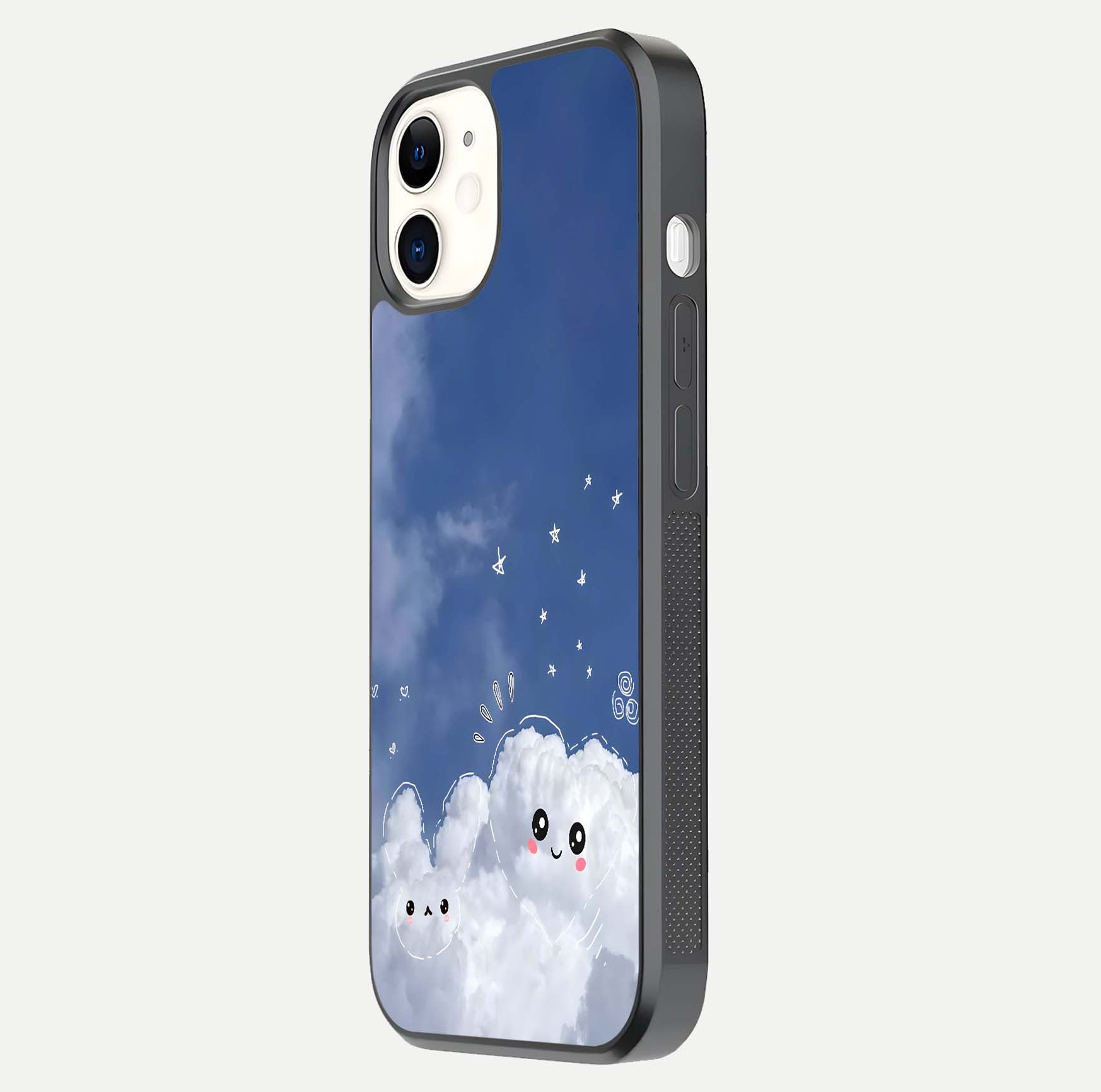 Cute Blossom Cloud Glass Case for iphone-12 side-angle image capturing gloss texture and curve reflection