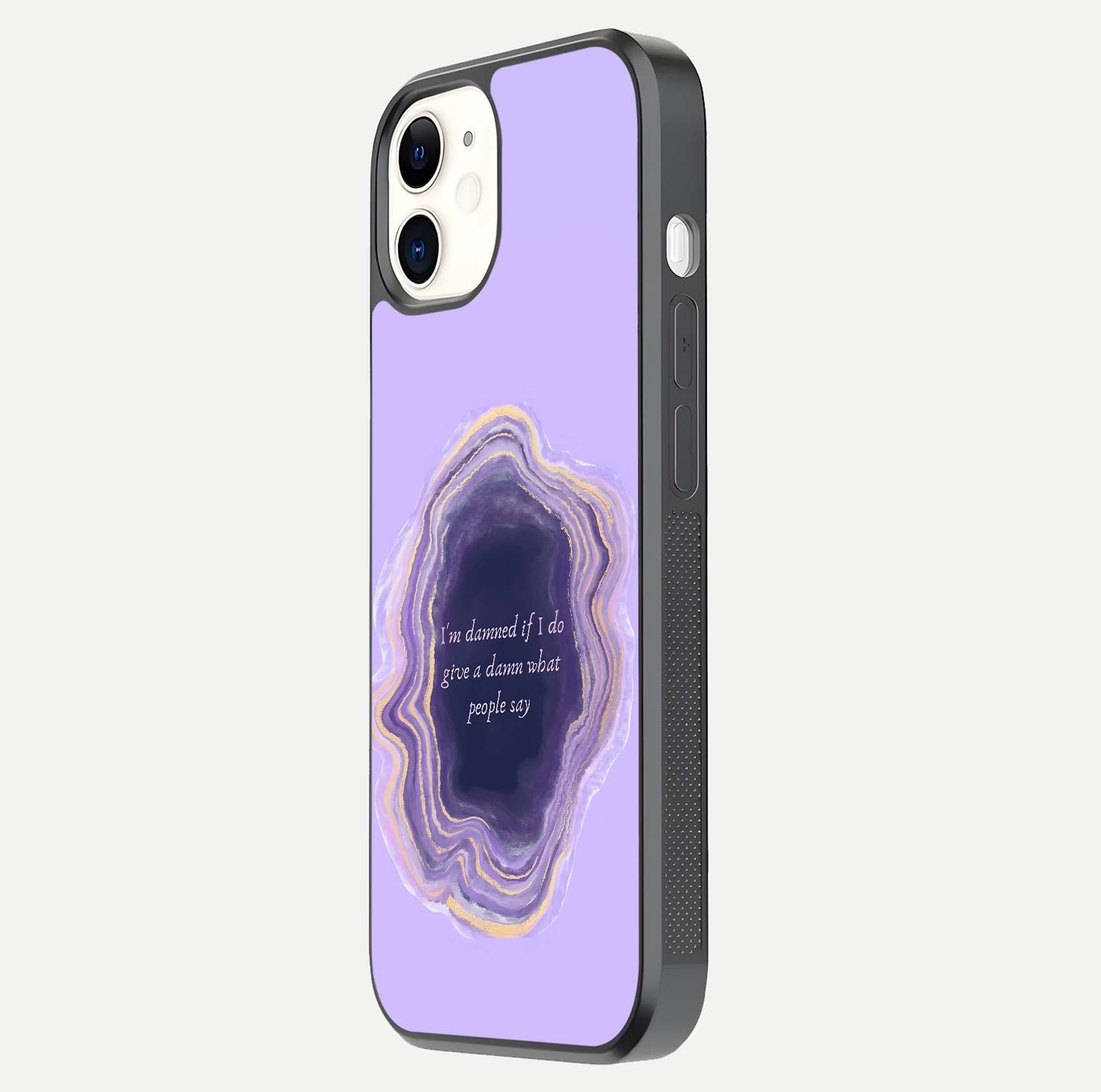 Damned People Quote Glass Case for iphone-12 side-angle image showing light shine and smooth edges