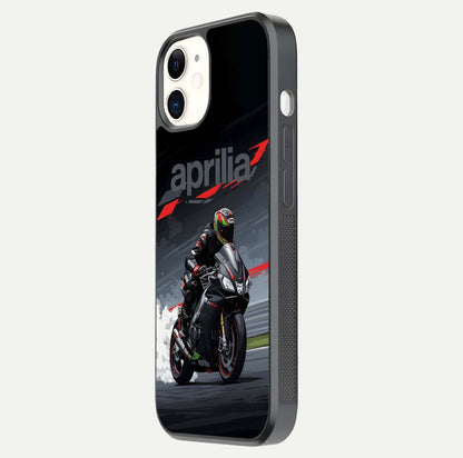 Dark Aprilla Glass Case for iphone-12 side-angle photo showing reflection gloss and curved edge finish