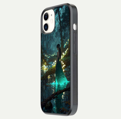 Enchanted Forest Glow Glass Case for iphone-12 side-angle image capturing shine reflection and rich detail