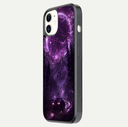 Eternal Cosmic Drive Glass Case for iphone-12 side-angle image showing reflection texture and color contrast