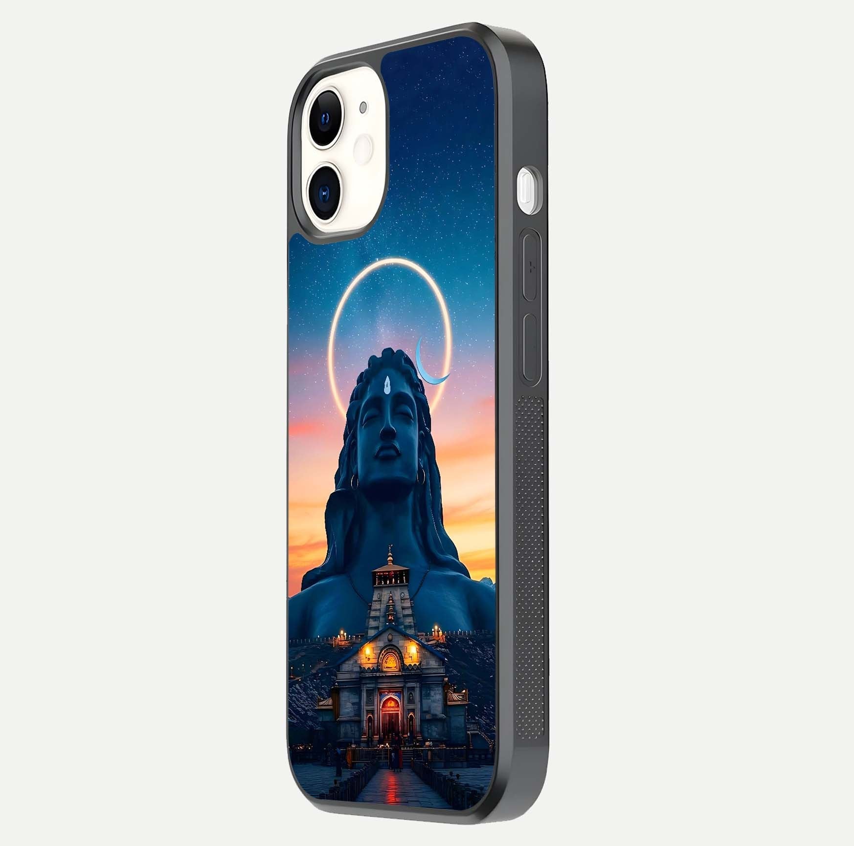 Eternal Shiva Aura Glass Case for iphone-12 side-angle image showing reflection clarity and rich tone