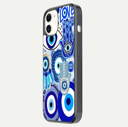 Evil Eyes Dream Glass Case for iphone-12 side-angle photo capturing smooth edges and reflective texture