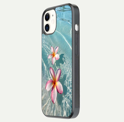 Floating Bloom Bliss Glass Case for iphone-12 side-angle photo showing smooth reflection and elegant curve