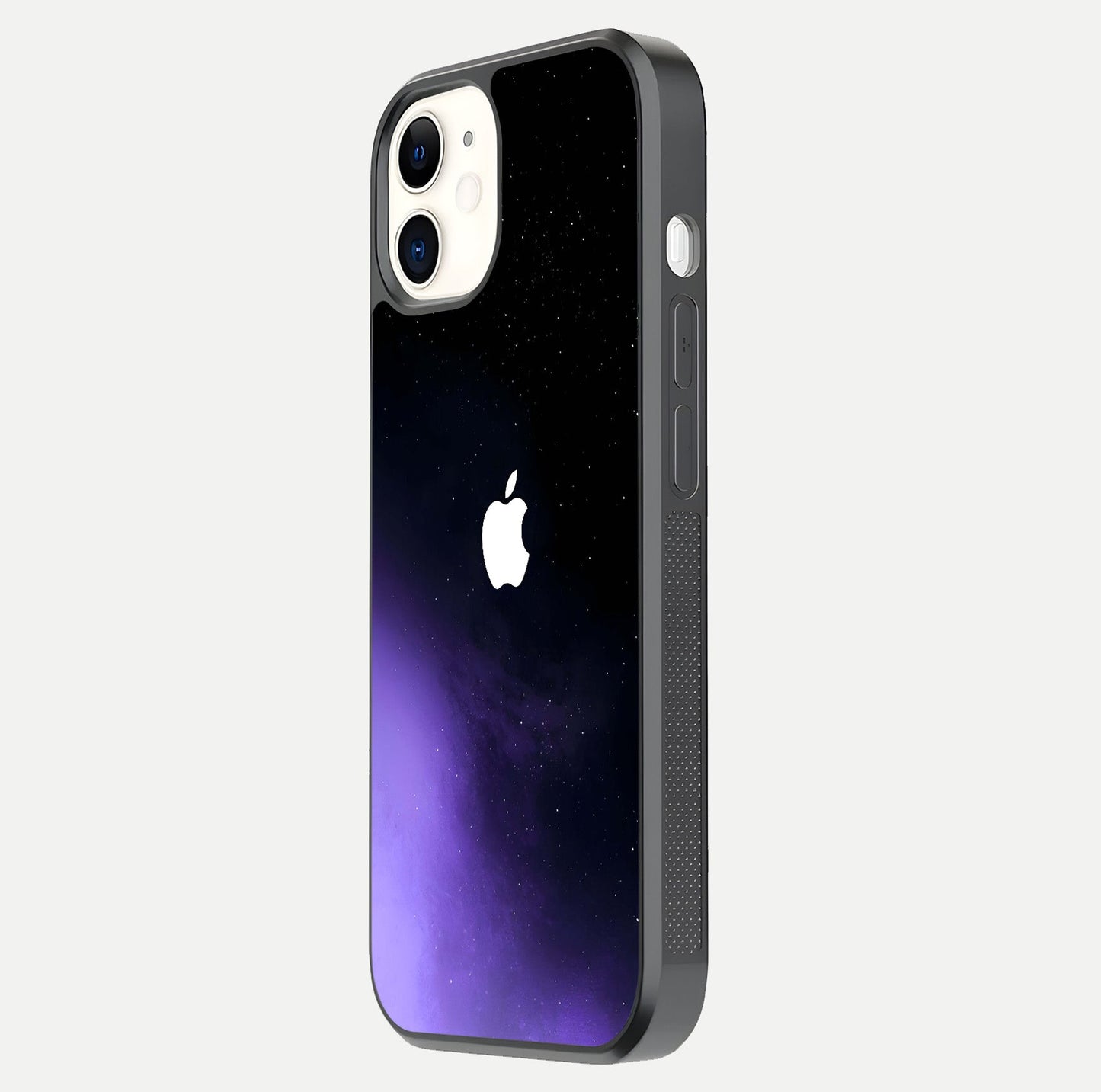 Galaxy Apple Aura Glass Case for iphone-12 side-angle image showing glossy surface and soft reflection hues