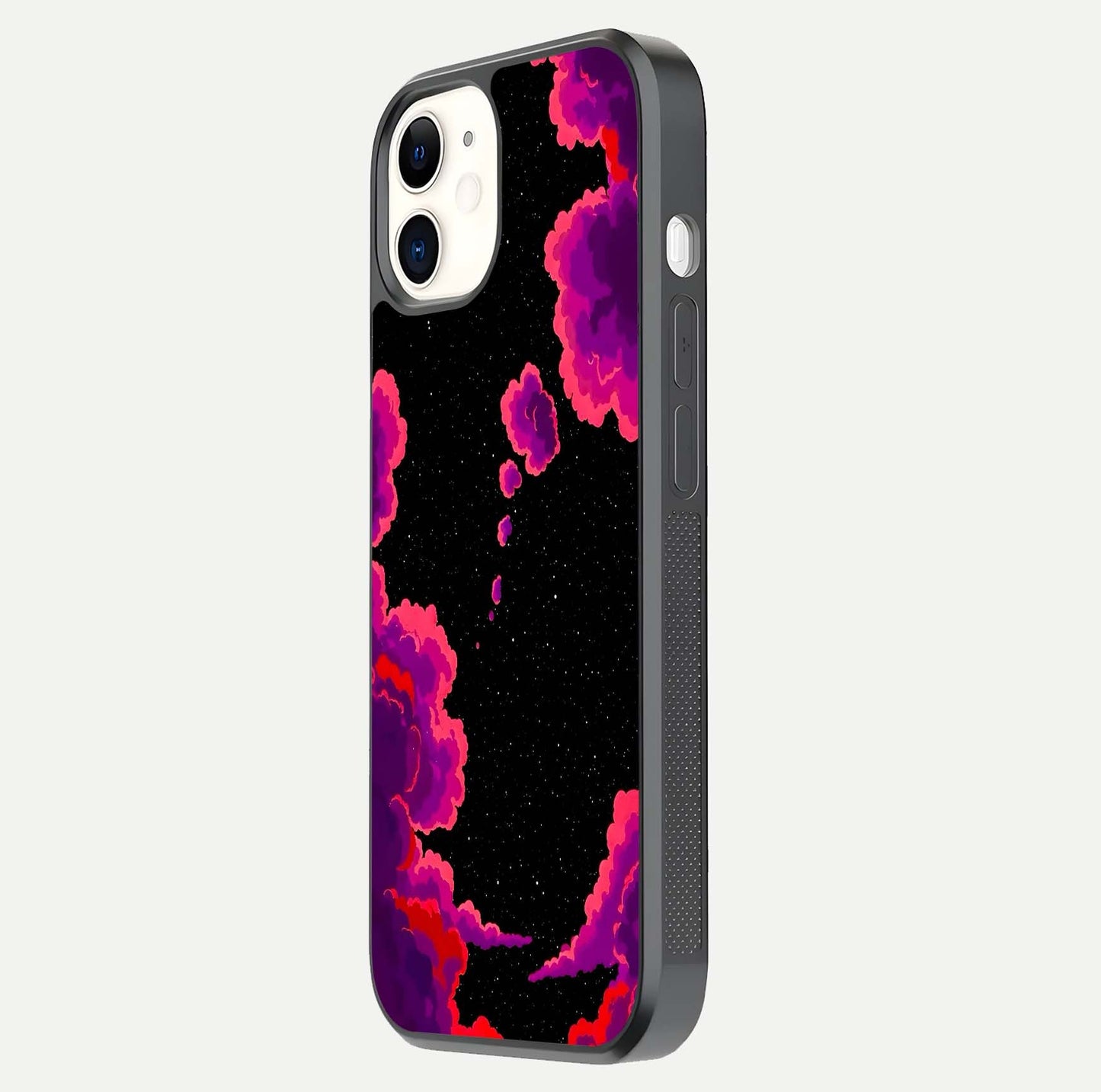 Galaxy Dream Frame Glass Case for iphone-12 side-angle image showing reflection light and premium finish