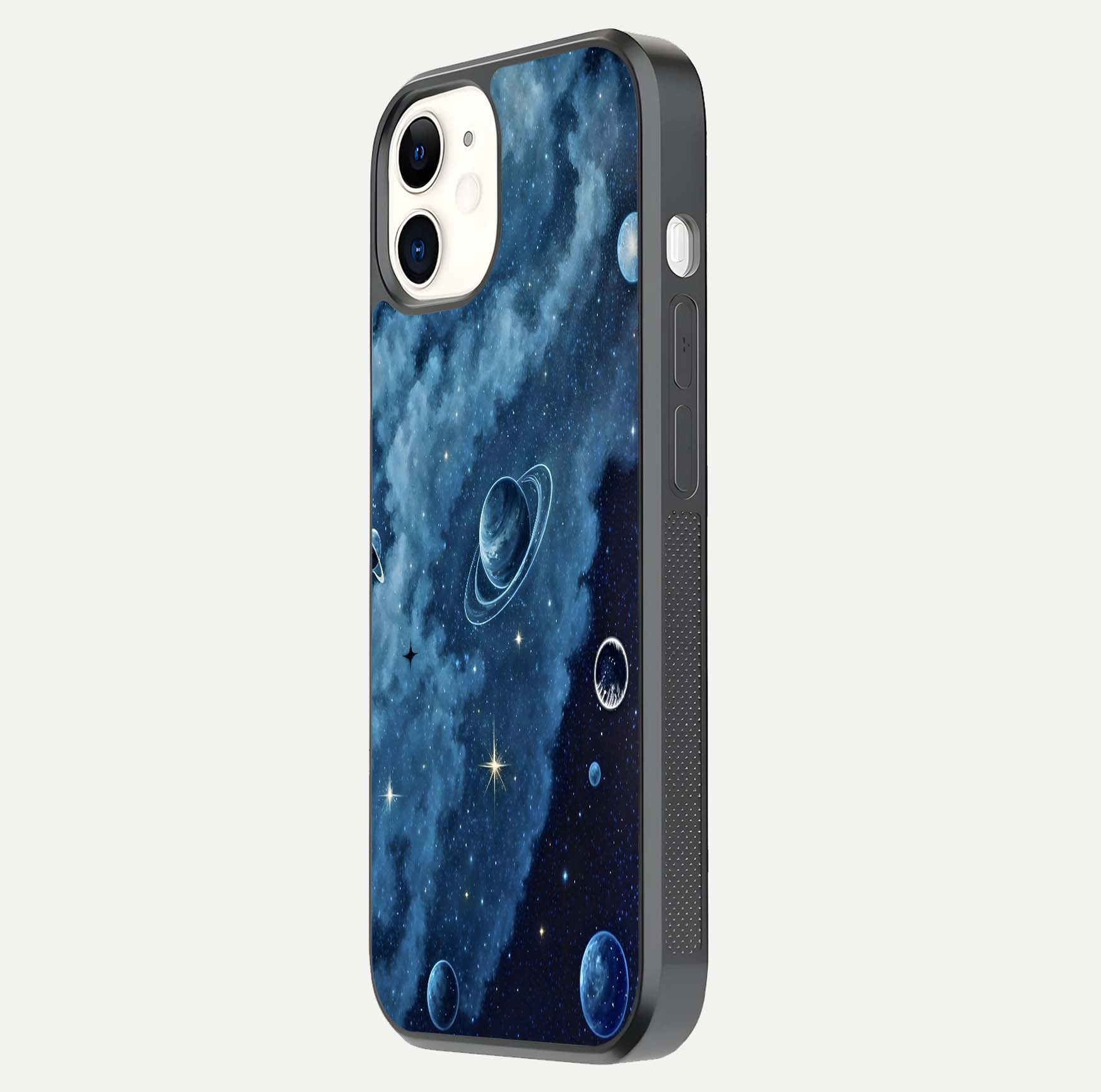 Galaxy Dream Space Glass Case for iphone-12 side-angle image capturing reflection clarity and galactic texture