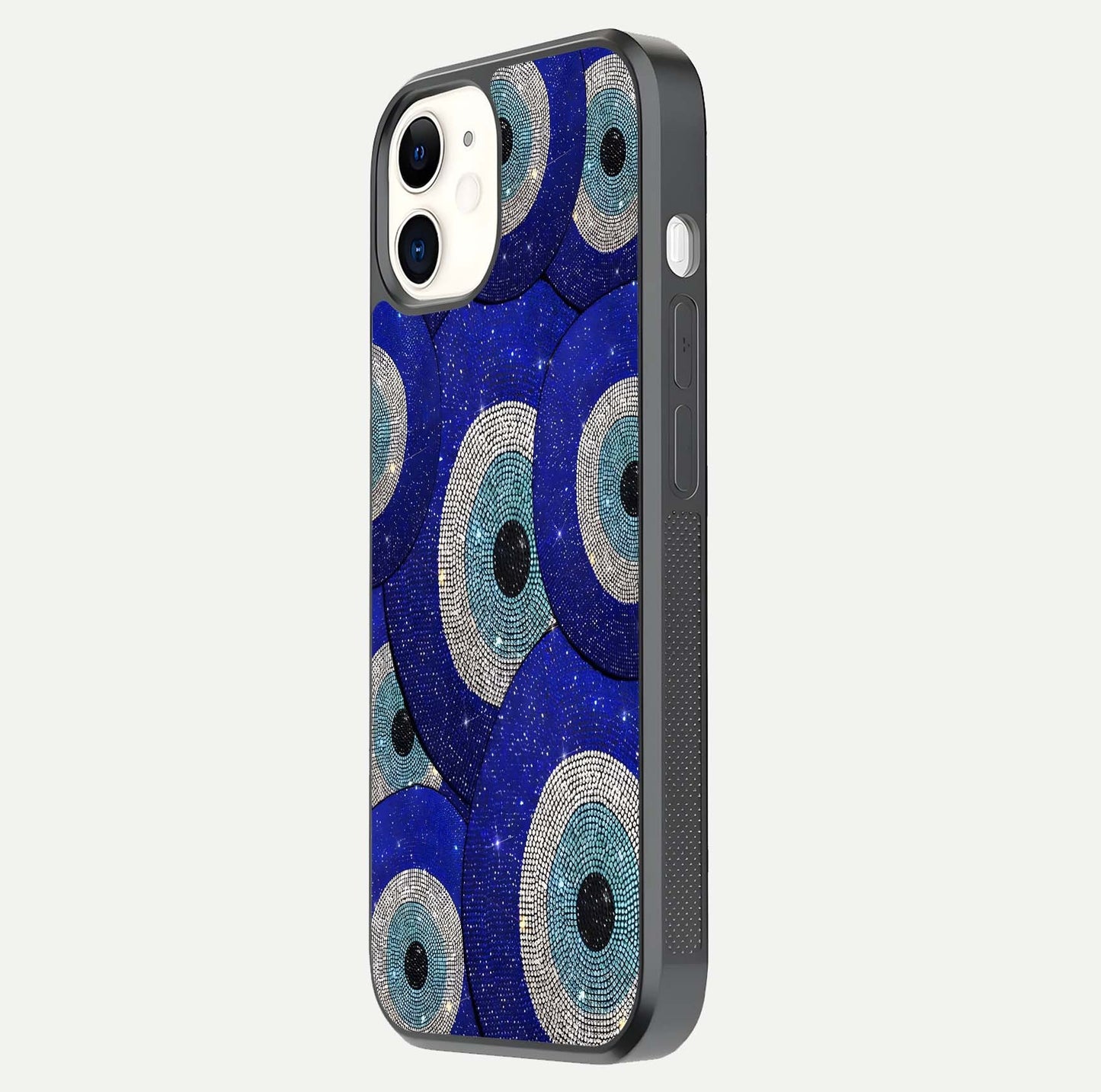 Galaxy Eye Flow Glass Case for iphone-12 side-angle image showing reflection detail and premium shine