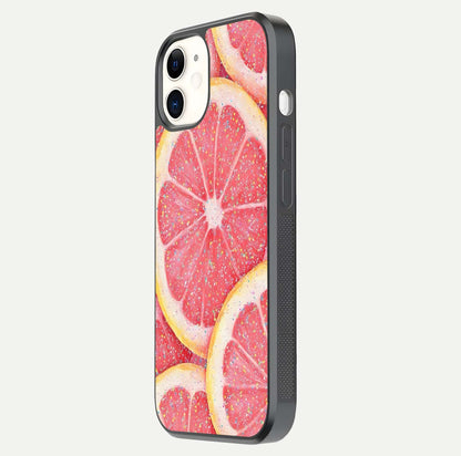 Glitter Grapefruit Glass Case for iphone-12 side-angle image showing reflection glow and polished edges