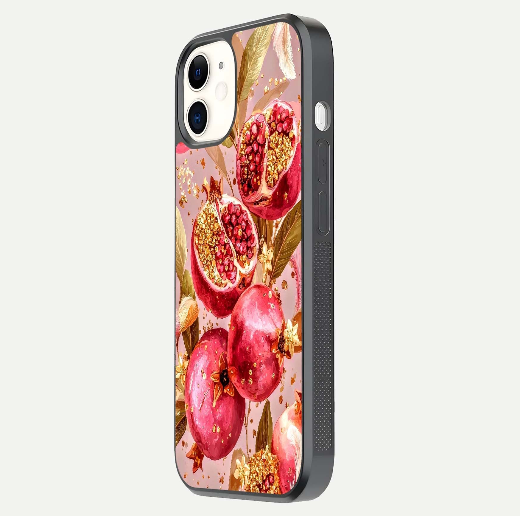 Golden Bloom Glow Glass Case for iphone-12 side-angle image showing light reflection, gloss texture, and rich tone