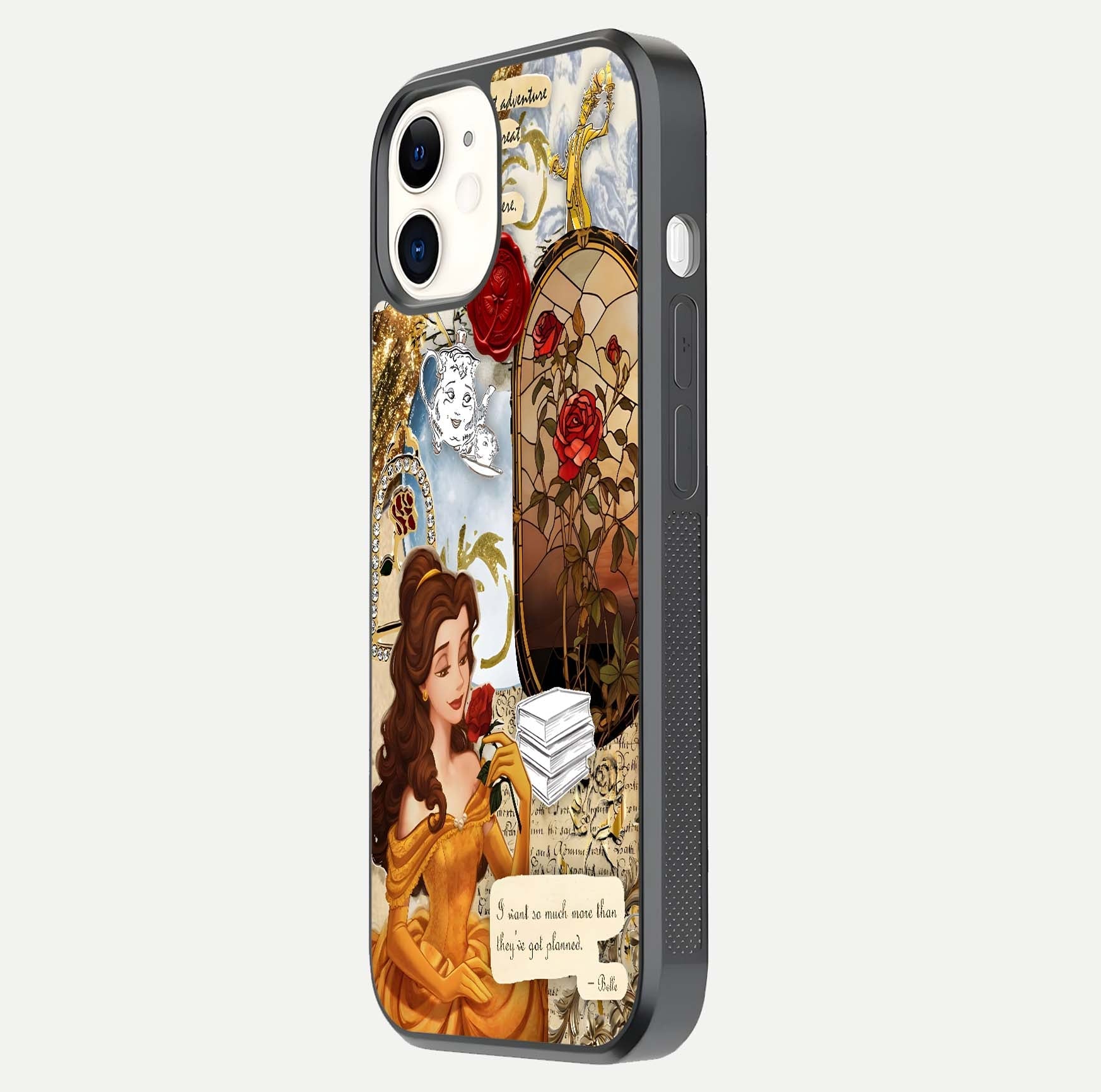 Golden Dream Belle Glass Case for iphone-12 side-angle image showing reflective edges and premium golden tint