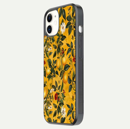 Golden Lemon Field Glass Case for iphone-12 side-angle image showing reflection clarity and juicy color tone