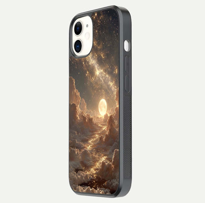 Golden Sky Dream Glass Case for iphone-12 side-angle image showing reflection shine and smooth surface