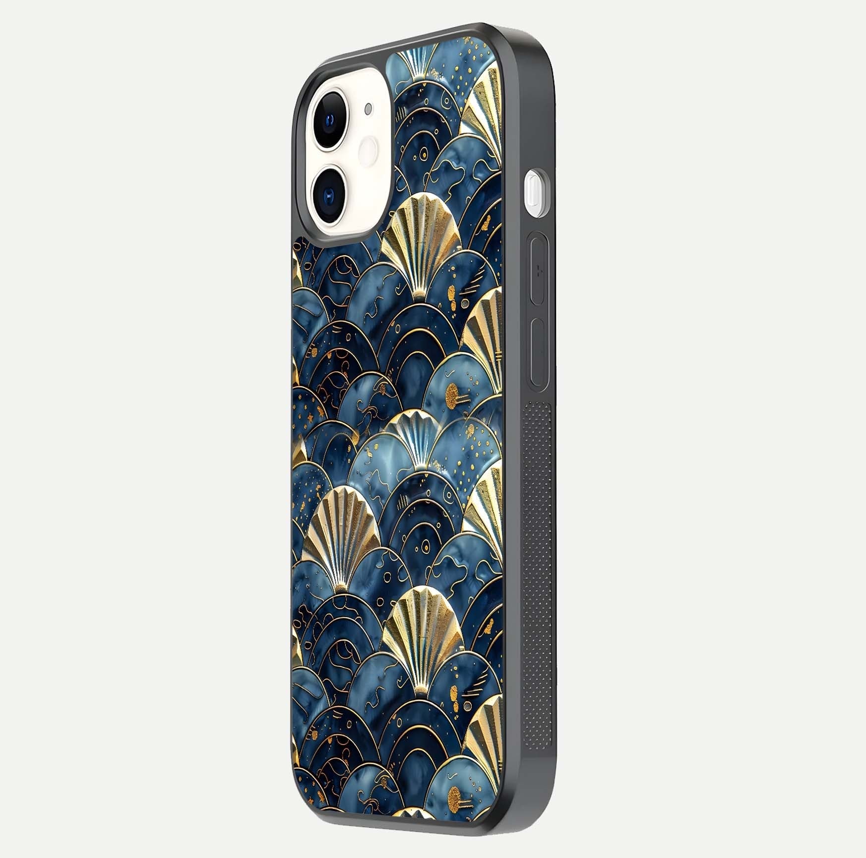 Golden Wave Luxe Glass Case for iphone-12 side-angle image showing reflection clarity and polished finish