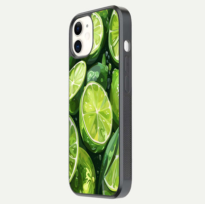 Green Lemon Glass Case for iphone-12 side-angle image showing reflection glow and juicy color tones