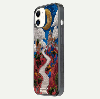 Heavenly Moon Path Glass Case for iphone-12 side-angle image showing reflection clarity and serene moon glow