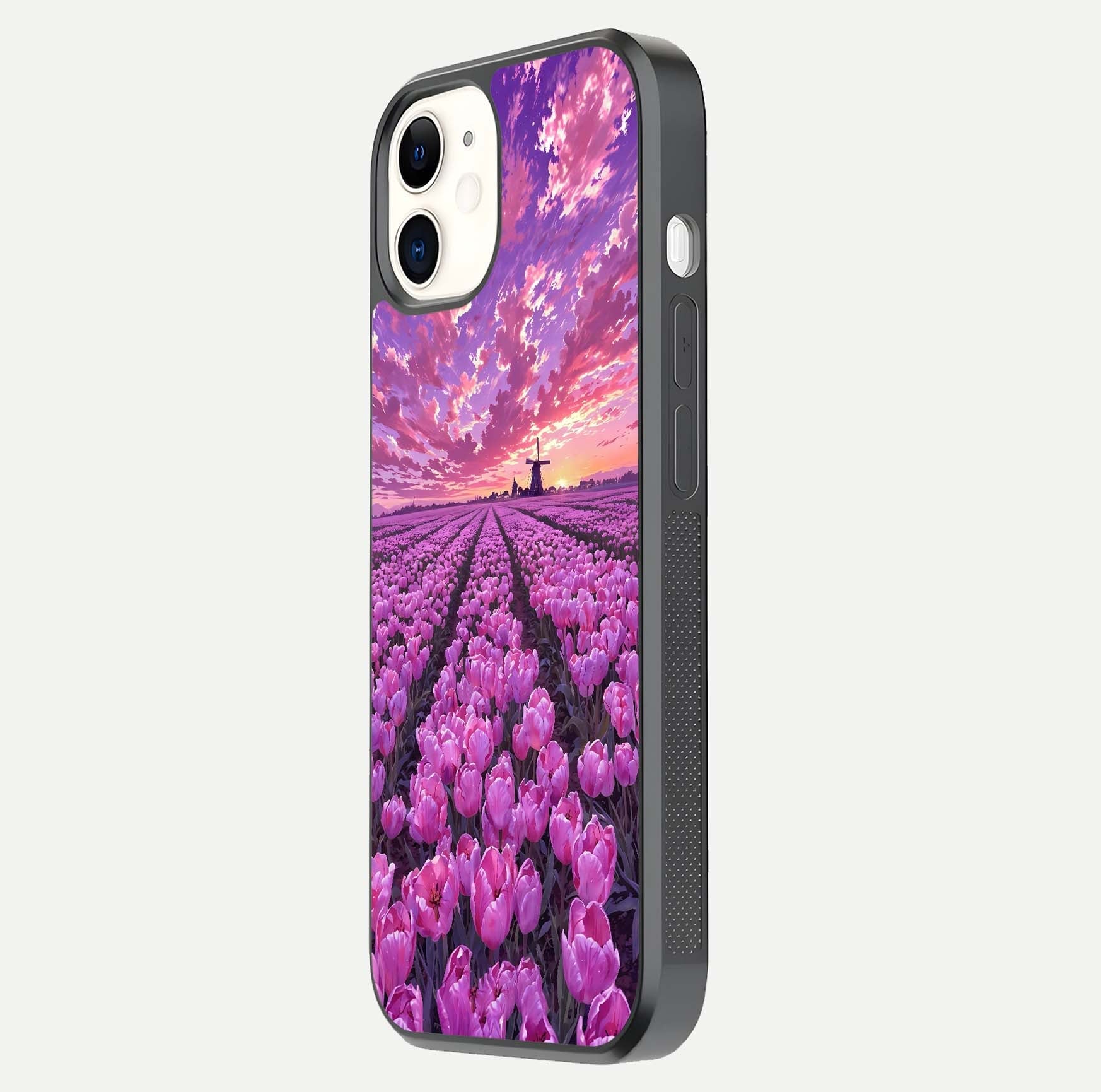 Lavender Dream Skies Glass Case for iphone-12 side-angle image showing reflection depth and serene tones