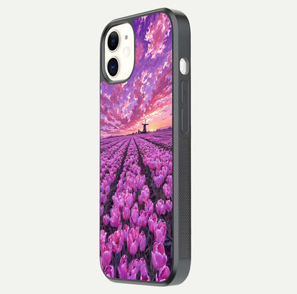 Lavender Dream Skies Glass Case for iphone-12 side-angle image showing reflection depth and serene tones
