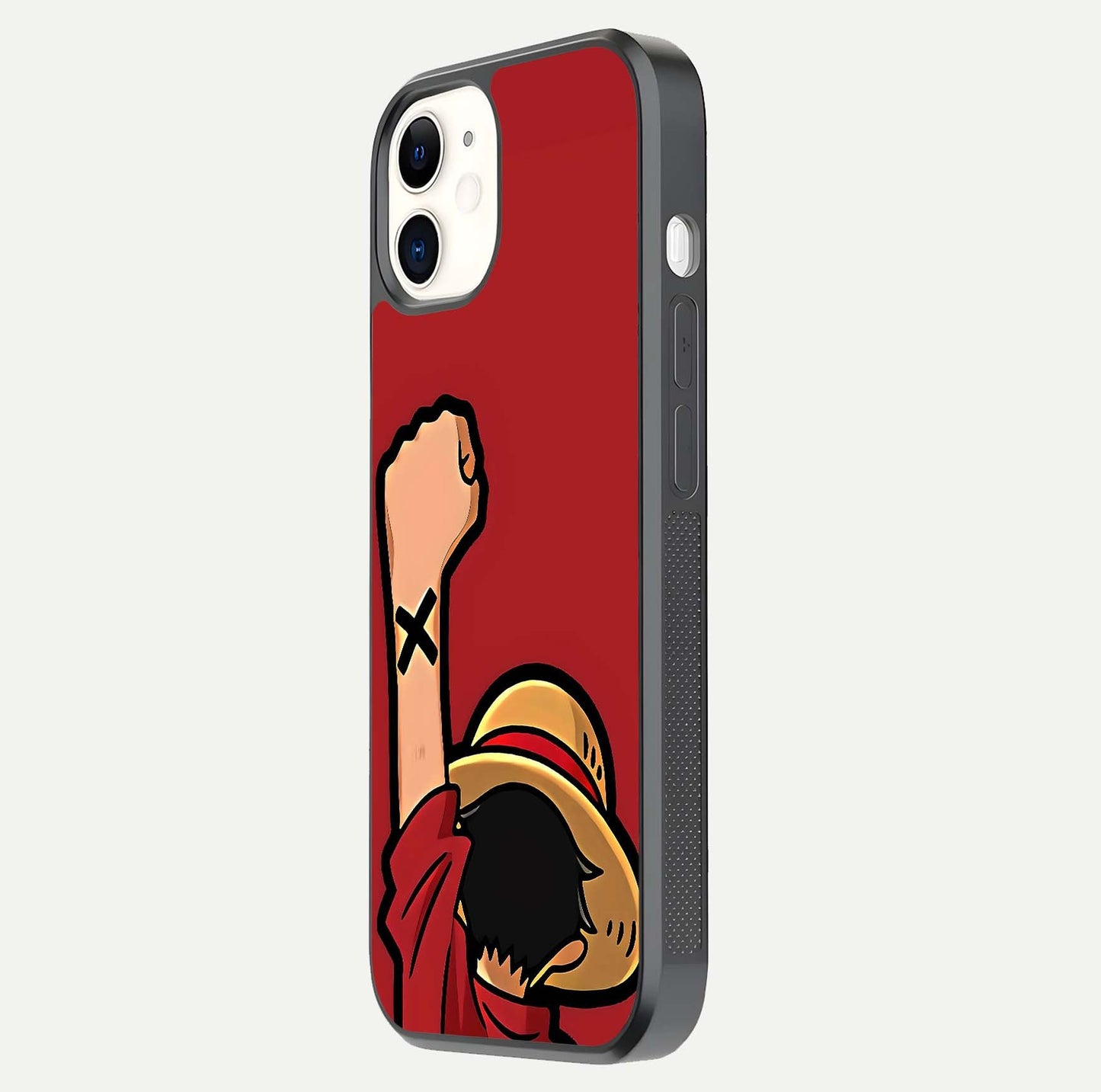 Luffy X Spirit Glass Case for iphone-12 side-angle image highlighting reflection strength and anime print