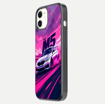 MS Neon Car Glass Case for iphone-12 side-angle image showing glow reflection and car detailing