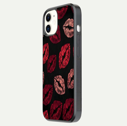 Midnight Kiss Love Glass Case for iphone-12 side-angle image revealing gloss texture and deep love motif