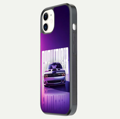 Midnight Muscle Ride Glass Case for iphone-12 side-angle image showing reflection clarity and bold design