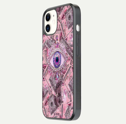 Money Eye Luxe Glass Case for iphone-12 side-angle image showing HD reflection and luxury print clarity