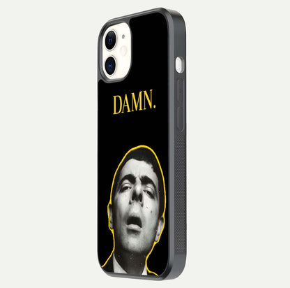 Mr Bean Damn Glass Case for iphone-12 side-angle image emphasizing HD print clarity and playful theme