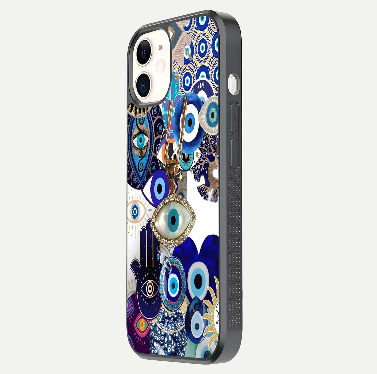 Mystic Charm Eye Glass Case for iphone-12 side-angle image showing HD reflection and sacred tone