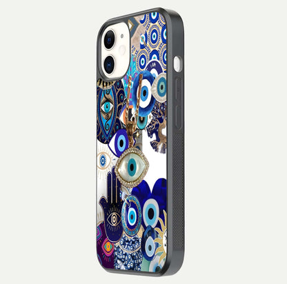Mystic Charm Eye Glass Case for iphone-12 side-angle image showing HD reflection and sacred tone