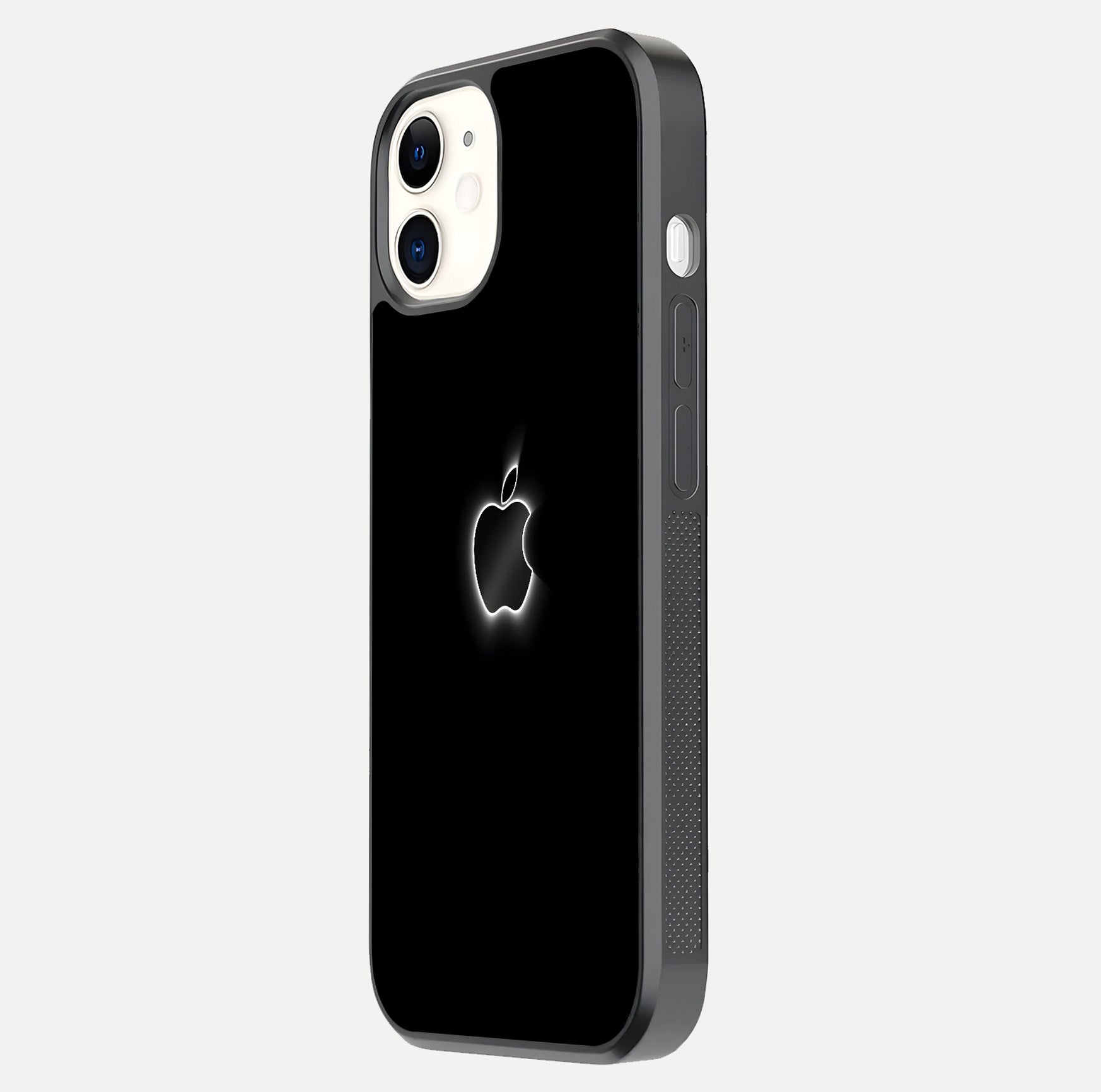 Neon Apple Glow Glass Case for iphone-12 side-angle image showing light reflection and glow effect