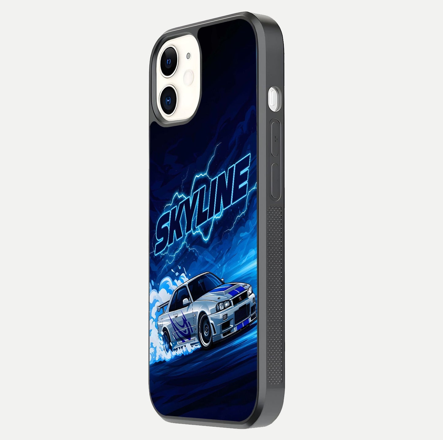 Neon Drift Beast Glass Case for iphone-12 side-angle image showing reflection depth and bold neon tones
