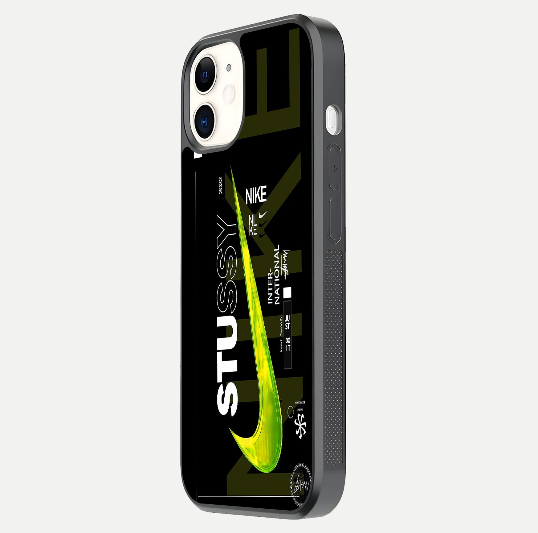 Neon Street Edition Glass Case for iphone-12 side-angle image showing reflection depth and modern tones