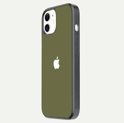 Olive Matte Essence Glass Case for iPhone 12 Mini side-angle image showing soft hue and elegant smooth surface