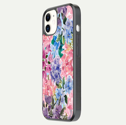 Pastel Floral Mix Glass Case for iphone-12 side-angle image showing reflection and delicate pastel hues