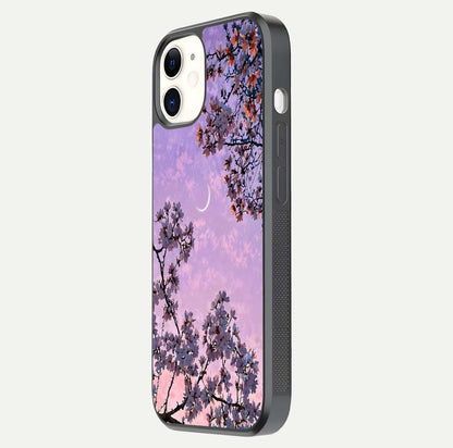 Purple Serenity Moon Glass Case for iphone-12 side-angle image showing reflection and lunar art precision