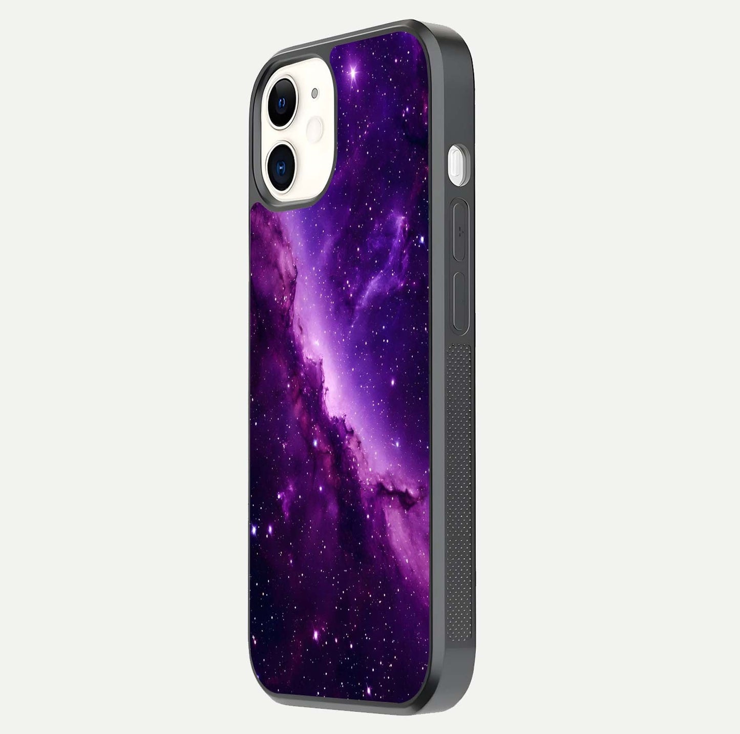 Purple Shade Sky Glass Case for iphone-12 side-angle image showing shine and soft violet blend