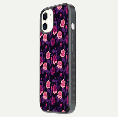 Rose Garden Twilight Glass Case for iphone-12 side-angle image showing reflection, gloss, and floral detail
