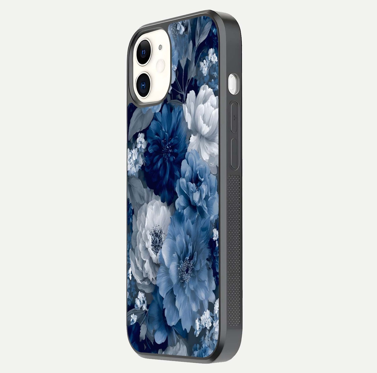 Royal Bloom Garden Glass Case for iphone-12 side-angle image showing floral pattern, edges, and reflection