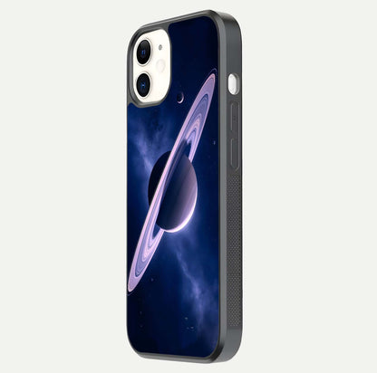 Saturn Ring Mystique Glass Case for iphone-12 side-angle image showing shine and galaxy ring focus