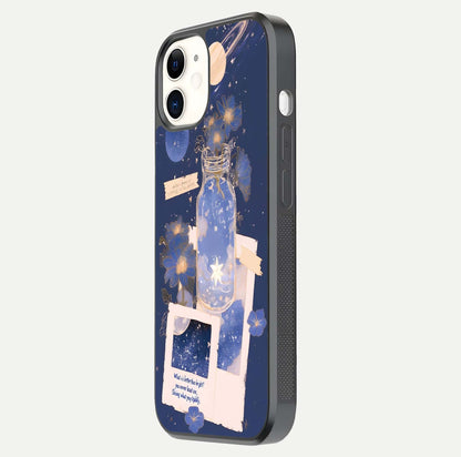 Starlit Cosmic Jar Glass Case for iphone-12 side-angle image showing glow, texture, and light reflection