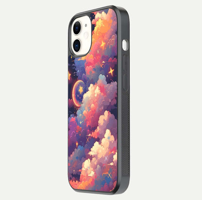 Starlit Dream Clouds Glass Case for iphone-12 side-angle image showing shine, reflection, and dreamy tones