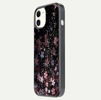 Starlit Flower Dreams Glass Case for iphone-12 side-angle image showing shine, edge detail, and floral contrast