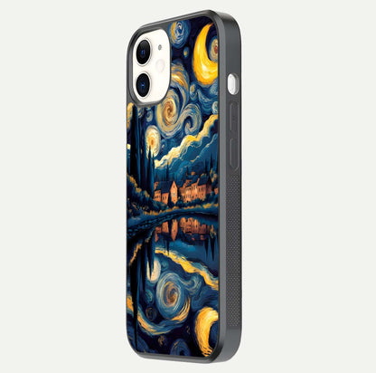 Starry Sky Serenity Glass Case for iphone-12 side-angle image showing reflection and night-sky detail