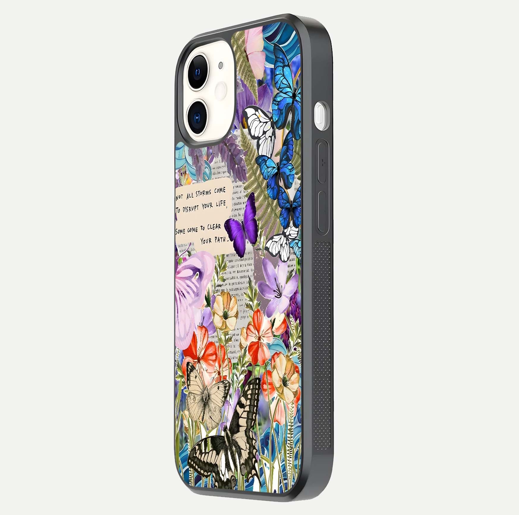 Storm Path Bloom Glass Case for iphone-12 side-angle image showing reflection, color contrast, and shine